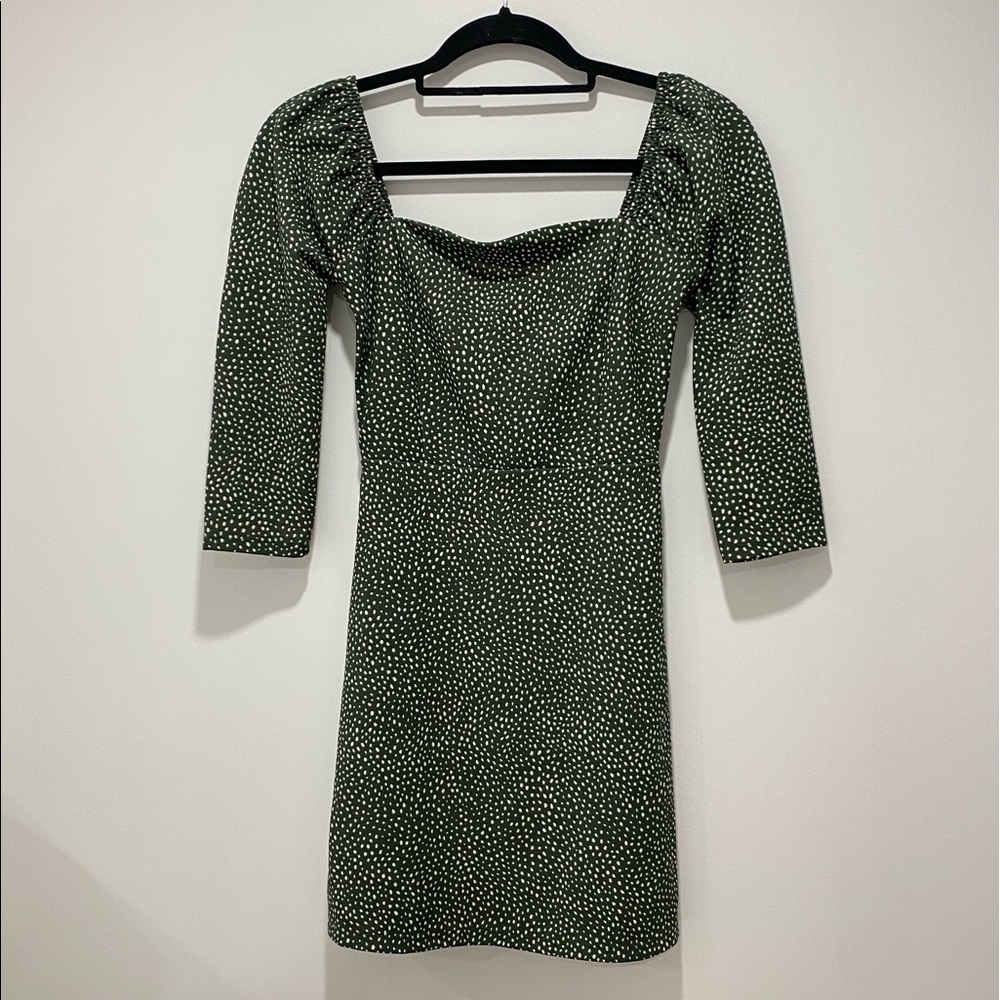 Leith xxs hunter green and polka dot dress